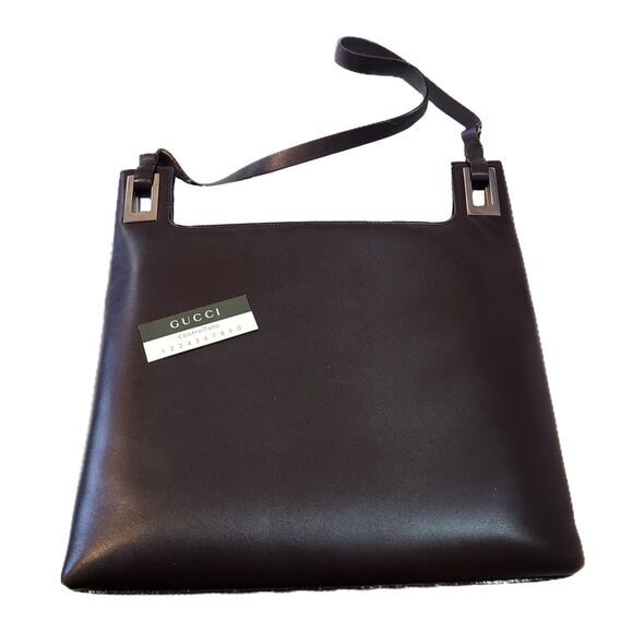 Gucci - Dark Brown Structured Leather & Silver Accent Vintage Shoulder Bag VGUC - Picture 1 of 12